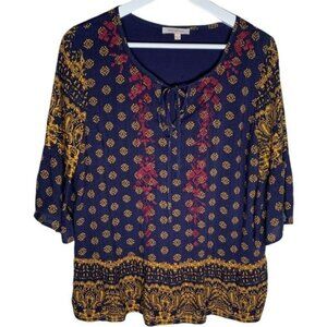 Skies Are Blue Boho Peasant Top Bell Sleeve Blue Size S